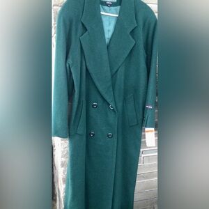 Hunter Green 100% Wool Double-Breasted Pea Coat